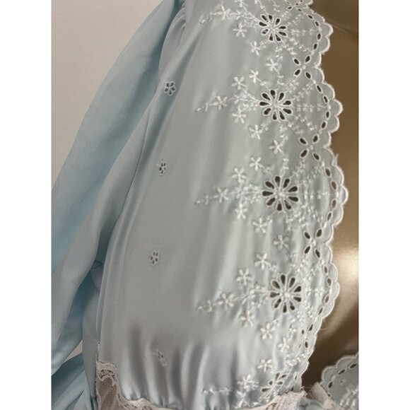 Vintage Bert Yelin for Iris Women's M Bue Robe Lace Trim - Picture 3 of 13